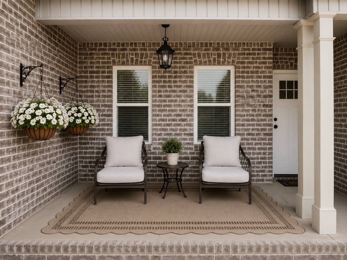 Client design 

The prettiest front porch. Client already owned the furniture. 

I recommend a scalloped outdoor rug. Also wall outdoor hanging baskets and additional landscaping will help make this feel more inviting and comfortable.

#LTKHome