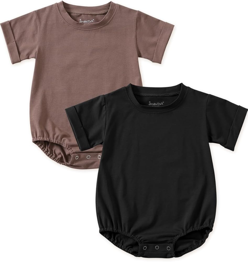 Jimonda Baby Bubble Romper Boy Girl Solid Color T-Shirt Outfits Short Sleeve Bodysuit Organic Cot... | Amazon (US)