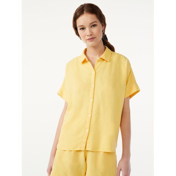 Free Assembly Women's Button Down Shirt with Short Sleeves - Walmart.com | Walmart (US)