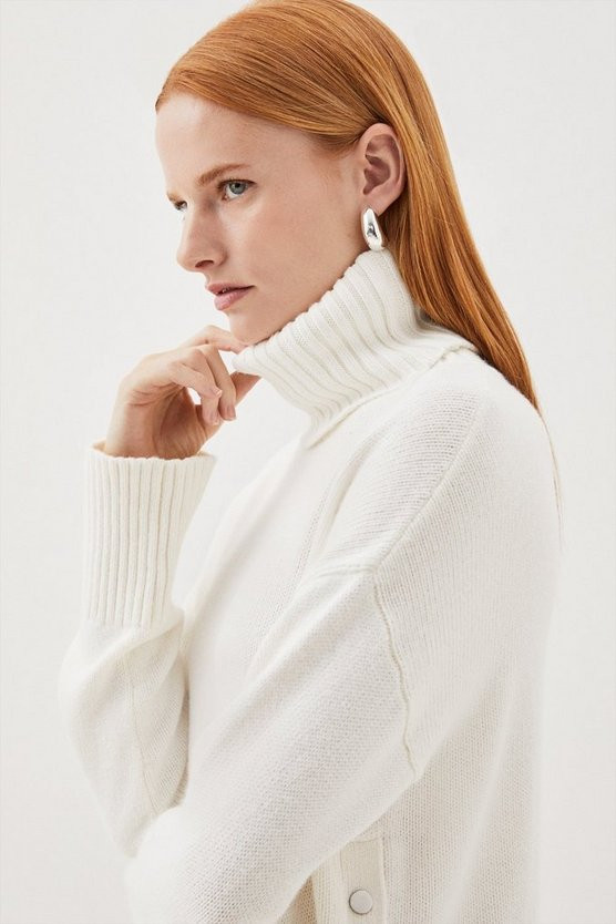 Cashmere Wool Roll Neck Knit Longline Jumper | Karen Millen UK + IE + DE + NL
