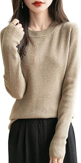 Women's 100% Merino Wool Sweater 2024 Fall Winter Crew Neck Long Sleeve Warm Soft Ribbed Knit Pul... | Amazon (US)