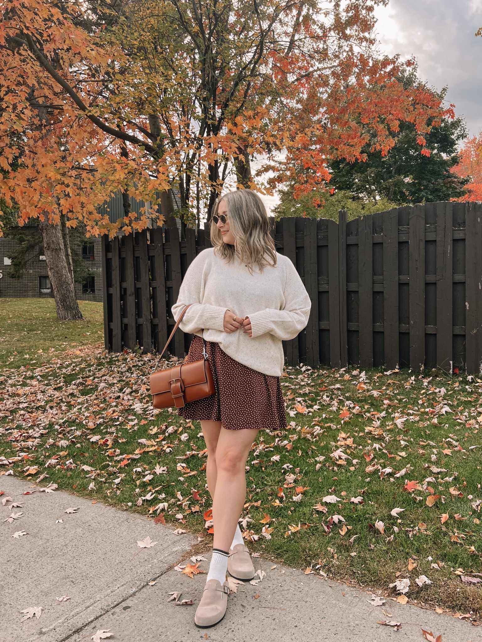 Styling a dress as a skirt for fall! I used the elastic belt to tuck my sweater and giving the outfit some shape. Wearing my usual size L in the brown polka dot dress, sized up to XL in the sweater (so soft!) for an oversized fit. Canadian Old Navy links under similar products! Bag is the Elsie from Lambert, can’t link


#LTKmidsize #LTKsale #LTKfall