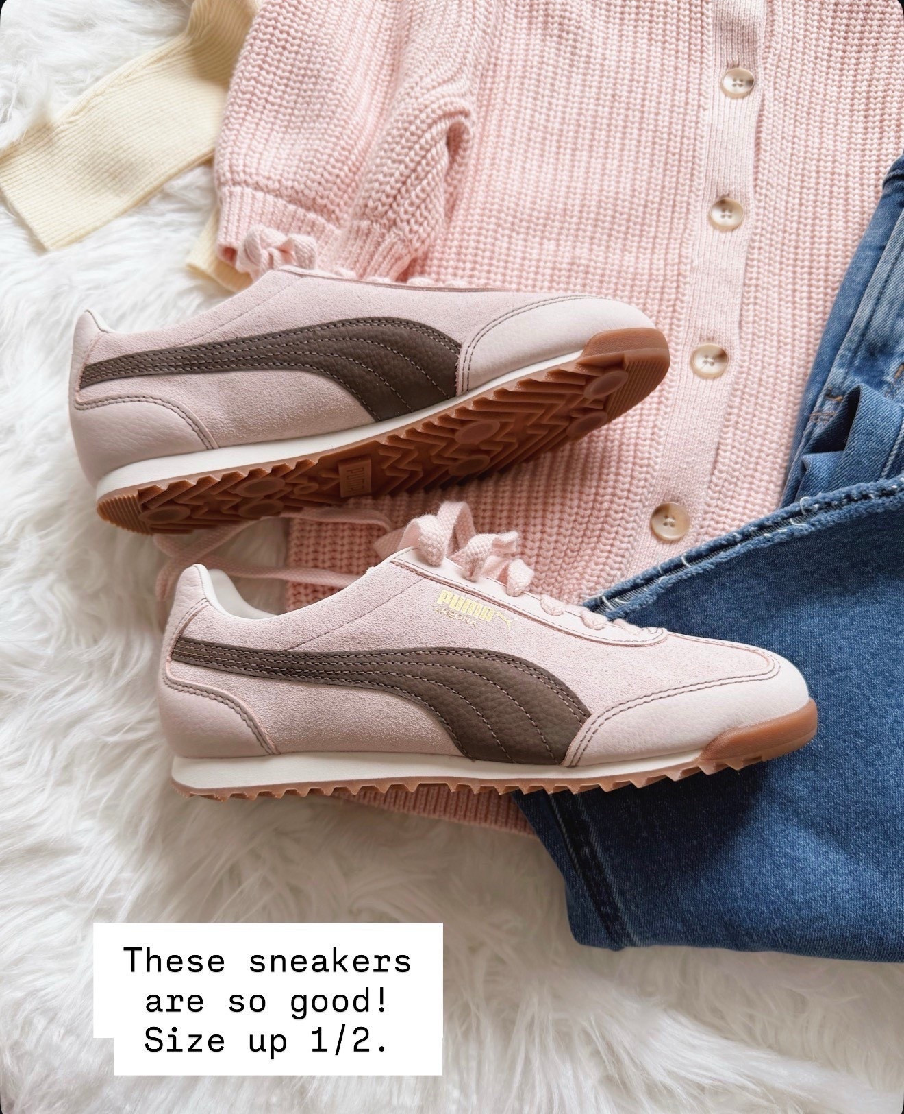 These sneakers are the perfect neutral for spring. The soft pink with brown detail pairs so well with denim and knits. Definitely size up a half for the best fit.

pink sneakers outfit, neutral spring sneakers, casual chic style, sneakers with jeans, everyday shoe staples, spring wardrobe essentials, comfortable walking shoes, size up half size

#LTKover40 #LTKSeasonal #LTKshoecrush