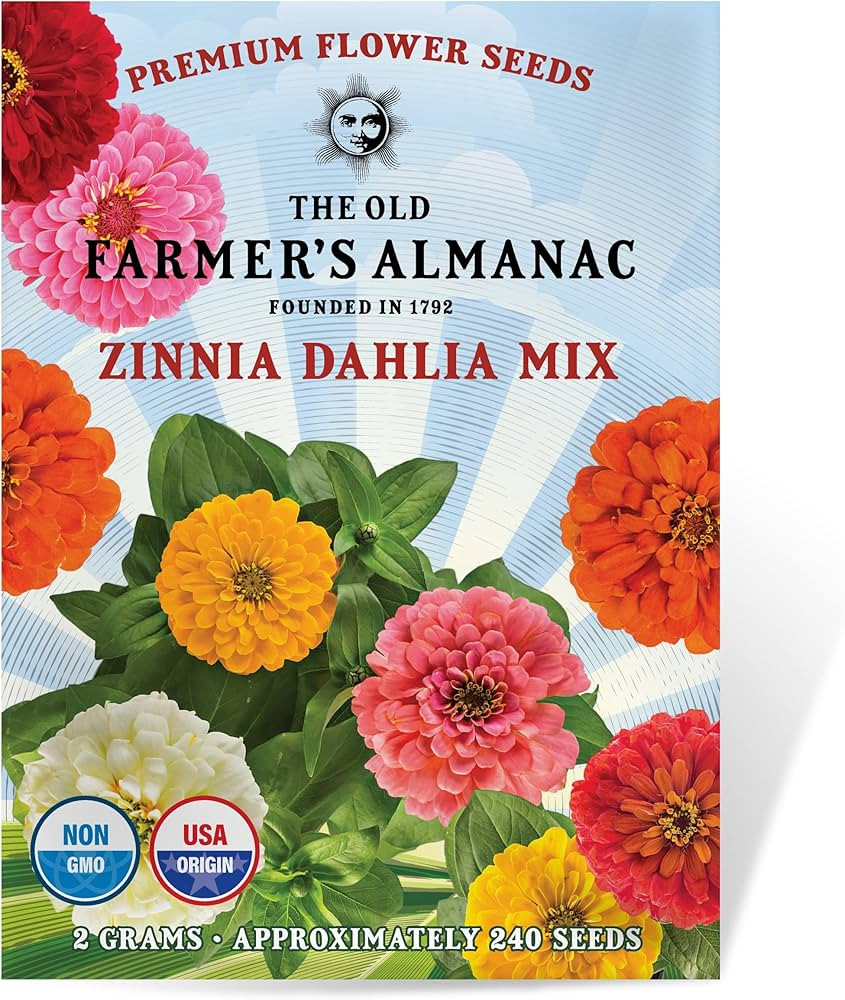 The Old Farmer's Almanac Zinnia Seeds (Dahlia Mix) - Approx 200 Flower Seeds - Premium Non-GMO, O... | Amazon (US)