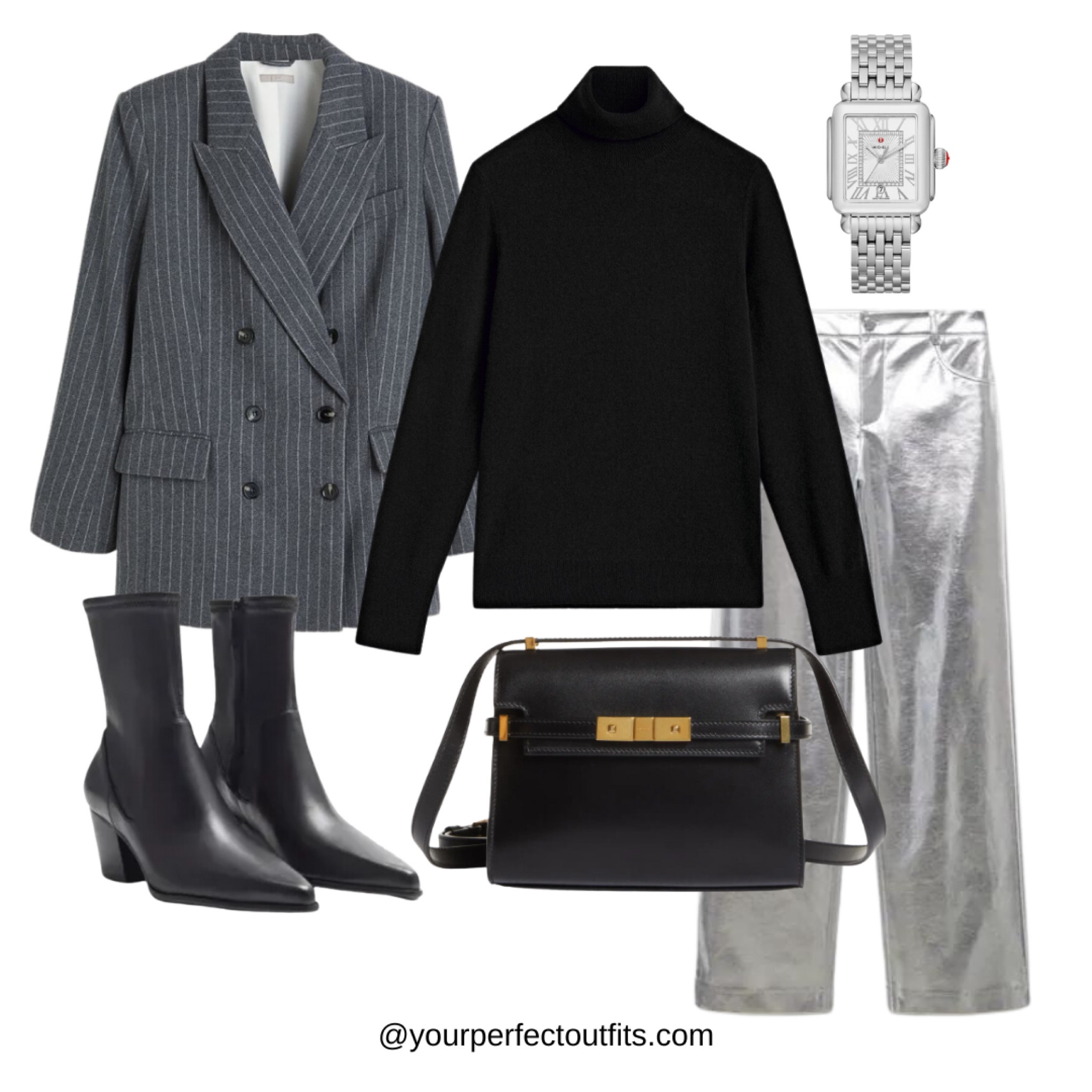 Autumn outfit with this silver pant easy to style 
Fall blazer 
Black boots 

#LTKSeasonal #LTKHoliday #LTKxMadewell