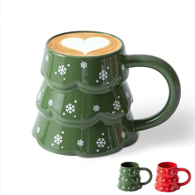Ceramic Festive Mug, Cute Coffee Cup for Holiday, Christmas Tree Mug for Tea Milk Chocolate, Crea... | Amazon (US)