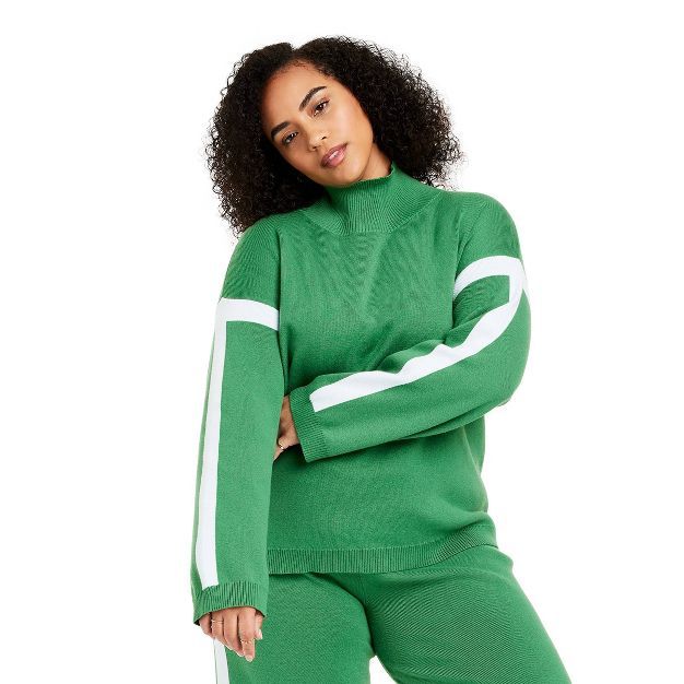 Women's Side Stripe Turtleneck Sweater - La Ligne x Target Green/Light Blue | Target