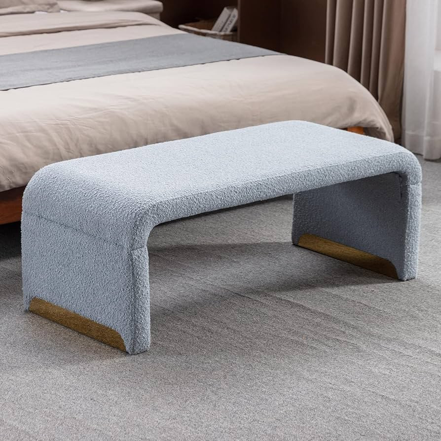 NIOIIKIT 43.3'' Ottoman Bench with Boucle Fabric, Faux Fur End of Bed Bench with Golden Metal Leg... | Amazon (US)