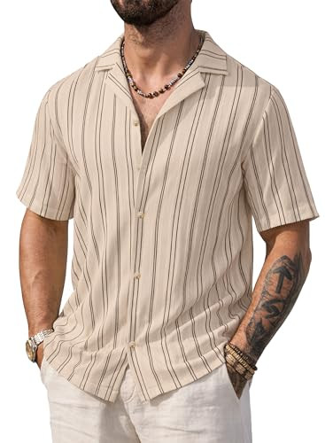 Mens Summer Striped Shirts Casual Cuban Button Down Tops for Beach Vacation (S-XXL) | Amazon (US)