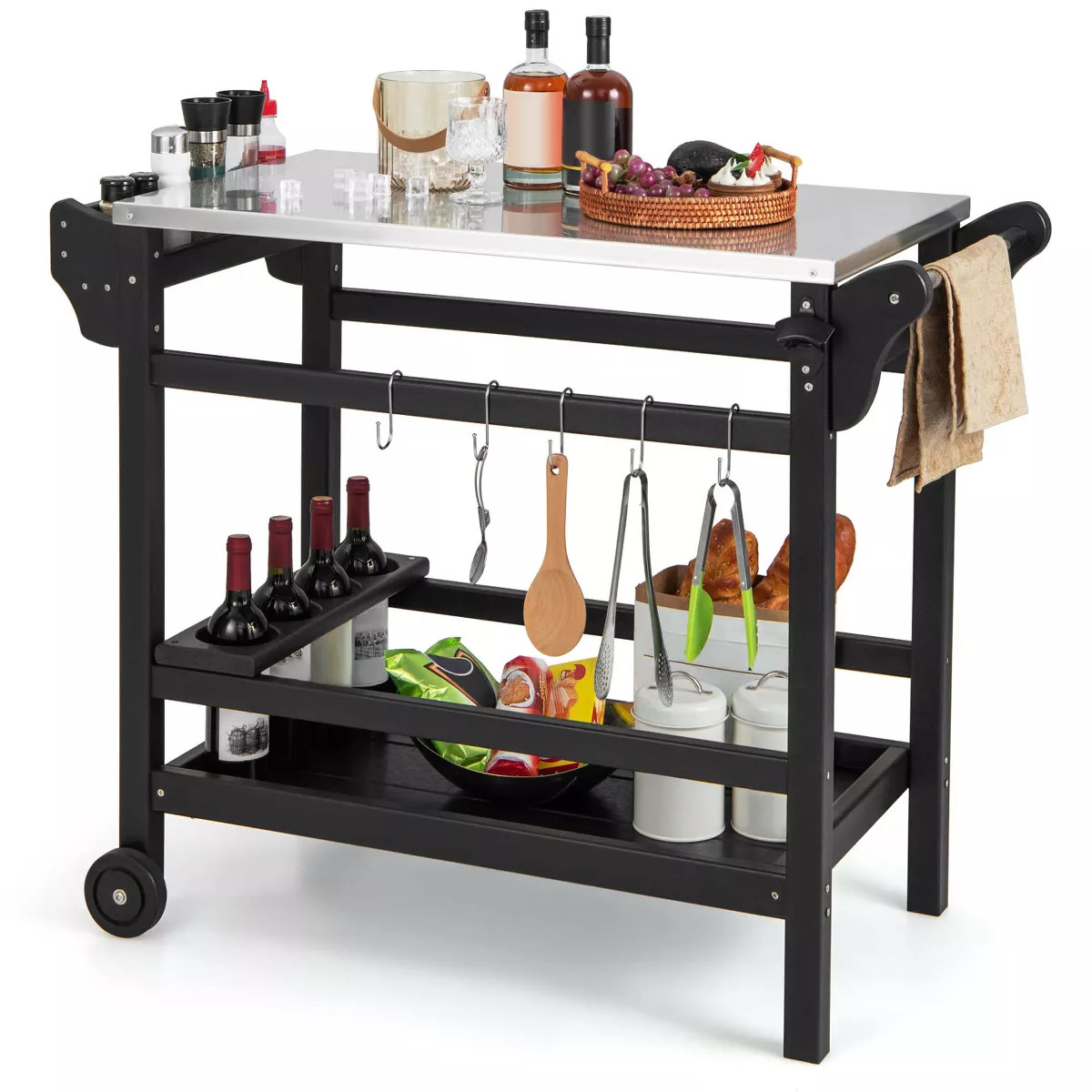 Costway Movable Outdoor Dining Cart Table with Stainless Steel Tabletop, Seasoning Tray | Target