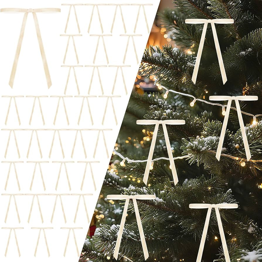 Senjie 30Pcs Velvet Bows for Christmas Tree, Vintage Rustic Christmas Ribbon Bows Ornaments for G... | Amazon (US)