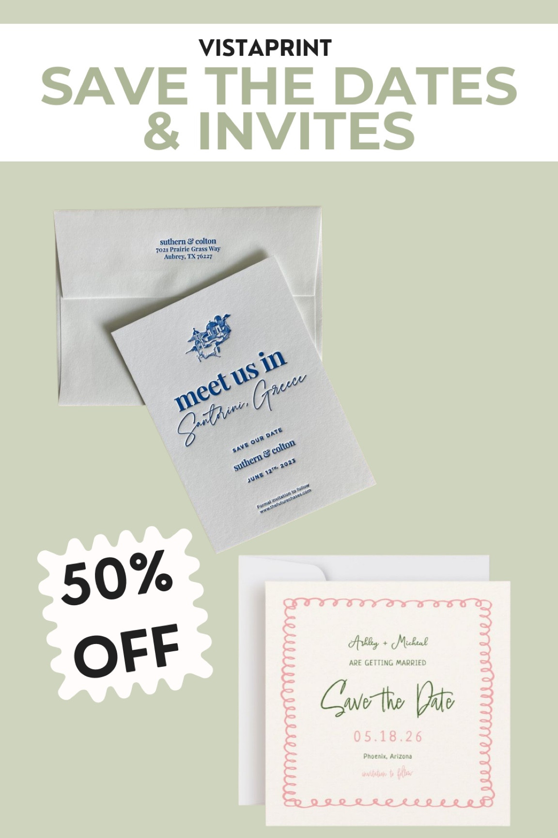 Adorable save the dates on sale from vista print! 50% off so buy while you can and save! 

You can design your own or customize their cute designs  

#LTKsalealert #LTKwedding #LTKparties