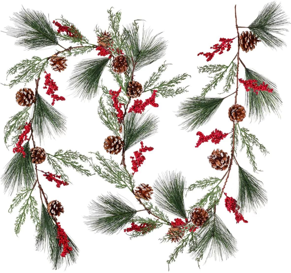 Coolmade Christmas Tree Garland Unlit Pine Cones and Berries Winter Foliage Christmas Twig Garlan... | Walmart (US)