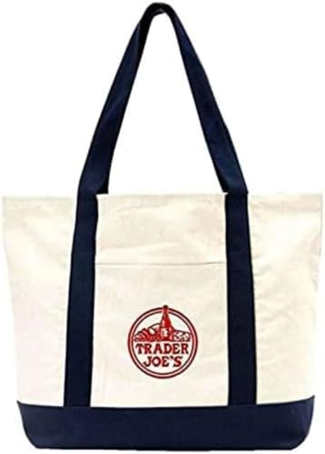 Amazon.com: EXZMA Trader Joes Large Tote Shopping Bag Cotton Canvas Embroidered Bag (1), Navy Blu... | Amazon (US)