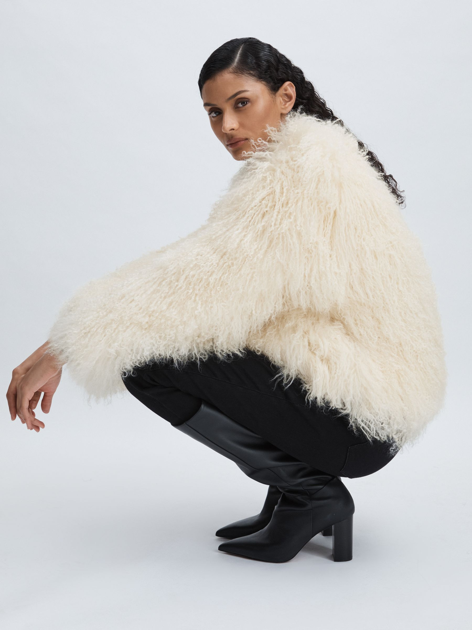 Reiss Meotine Shearling Jacket in Cream | REISS | Reiss US