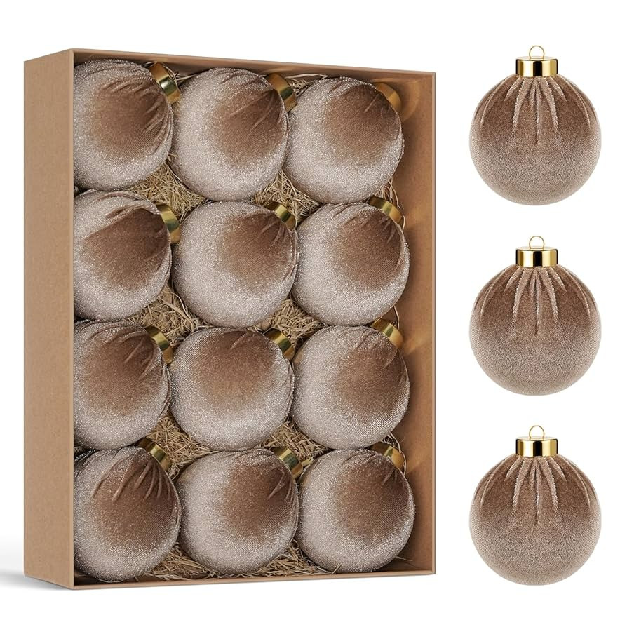 Artmag Christmas Tree Ornaments Velvet Balls, 12 PCS Plastic Shatterproof Xmas Hanging Balls for ... | Amazon (US)
