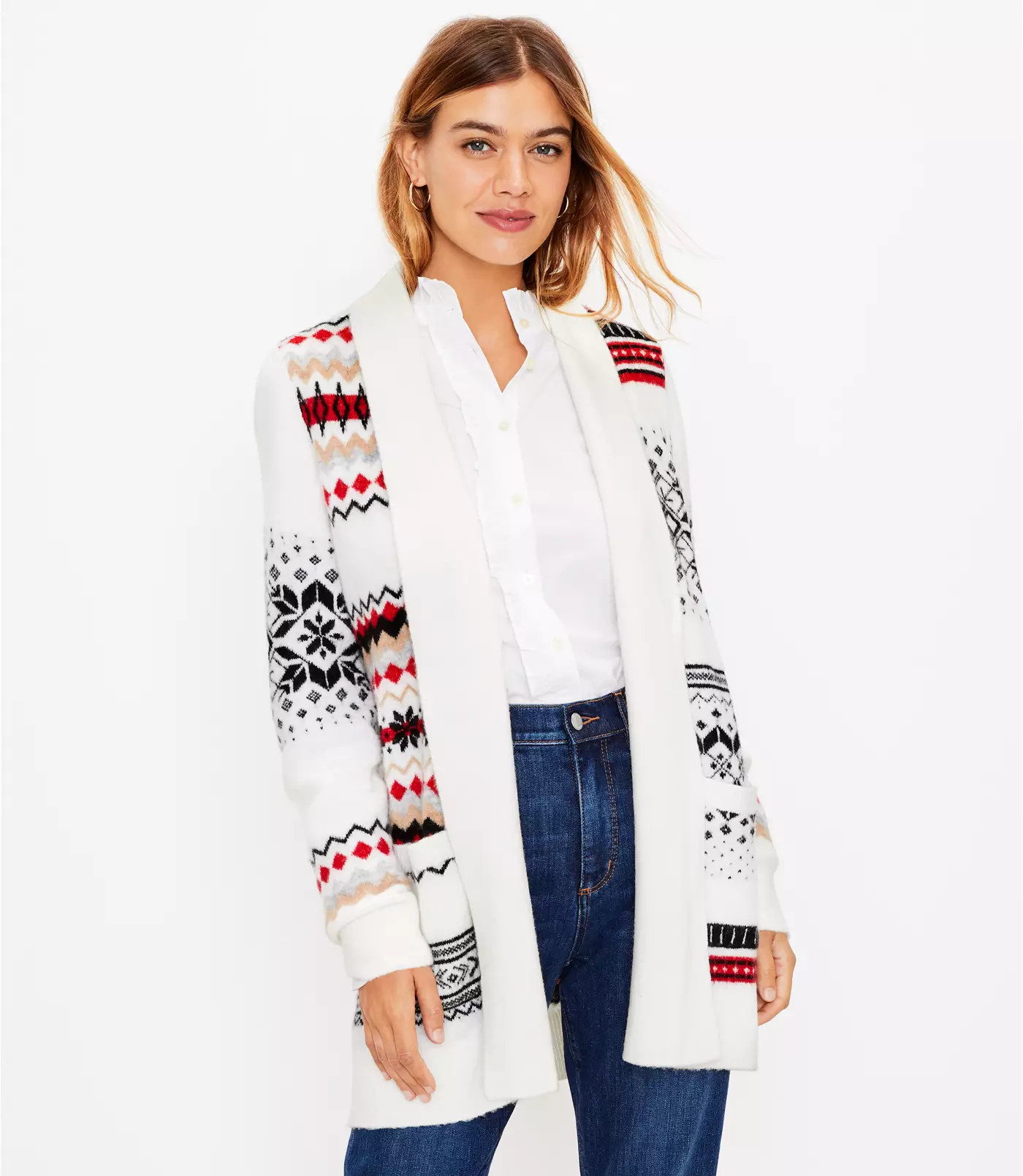 Fair Isle Pocket Open Cardigan | LOFT