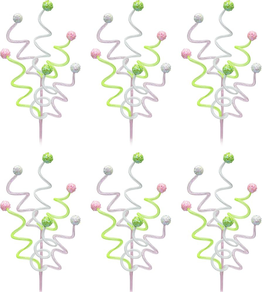 Christmas Tree Picks Spray 6pcs Glitter Spiral Ball Picks 26-Inch Candy Pastel Picks for Christma... | Amazon (US)