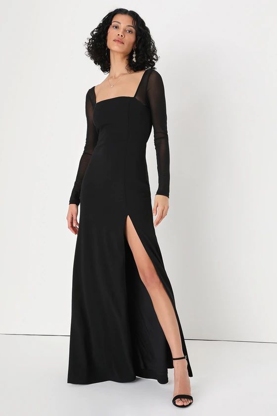 Black Mesh Long Sleeve Maxi Dress | Black Maxi Dress | Black Tie Dress | Black Tie Wedding |  | Lulus (US)