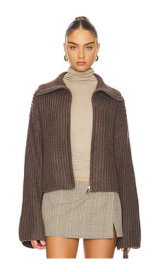 Tularosa Patrizia Zip Sweater in Chocolate Brown from Revolve.com | Revolve Clothing (Global)