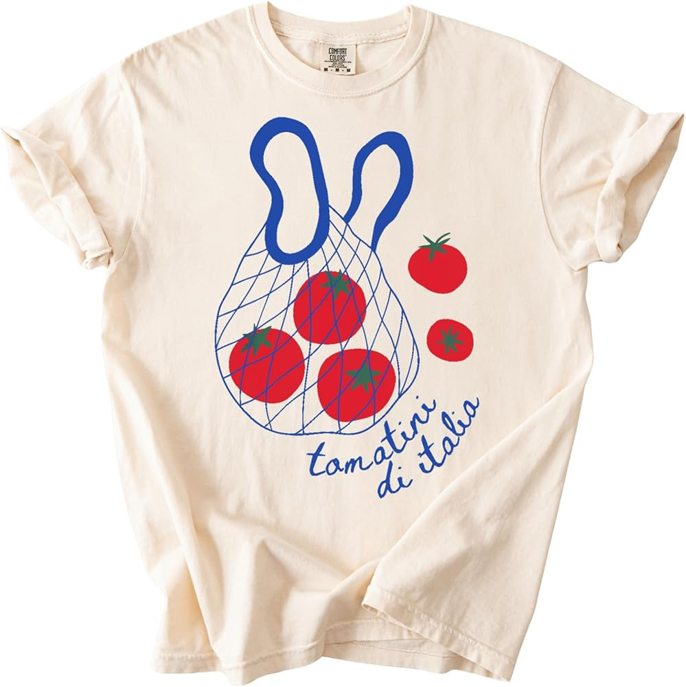Garment Dyed Tomato Shirt, Italian Market Tote Style Tee, Pomodori Di Italia Shirt, Food Lover Gr... | Amazon (US)