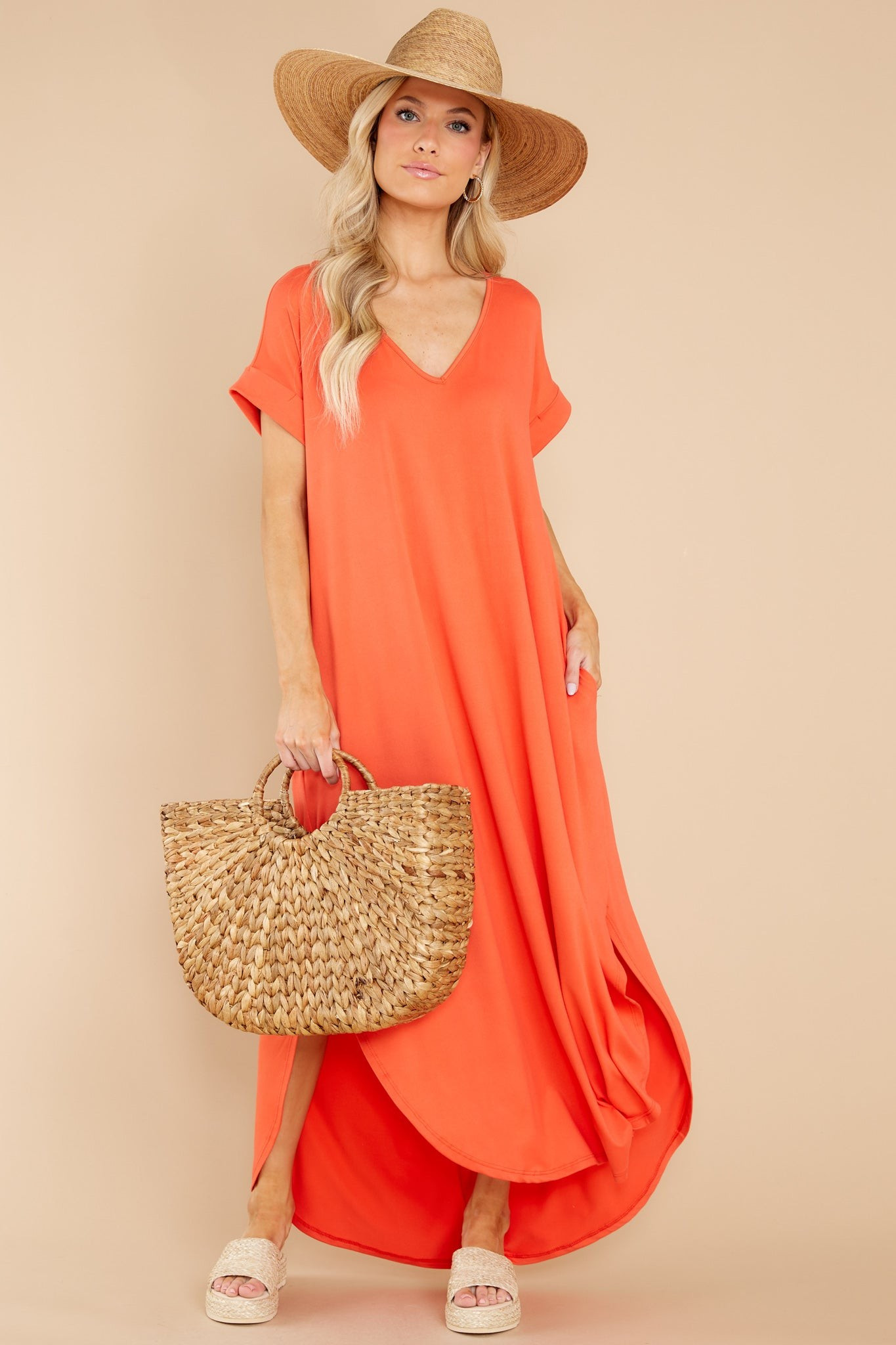 Always The Same Thing Coral Maxi Dress | Red Dress 