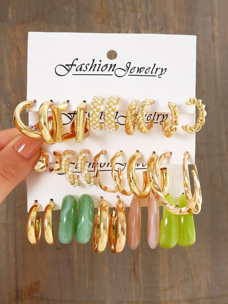 15pairs Faux Pearl Decor Hoop Earrings | SHEIN