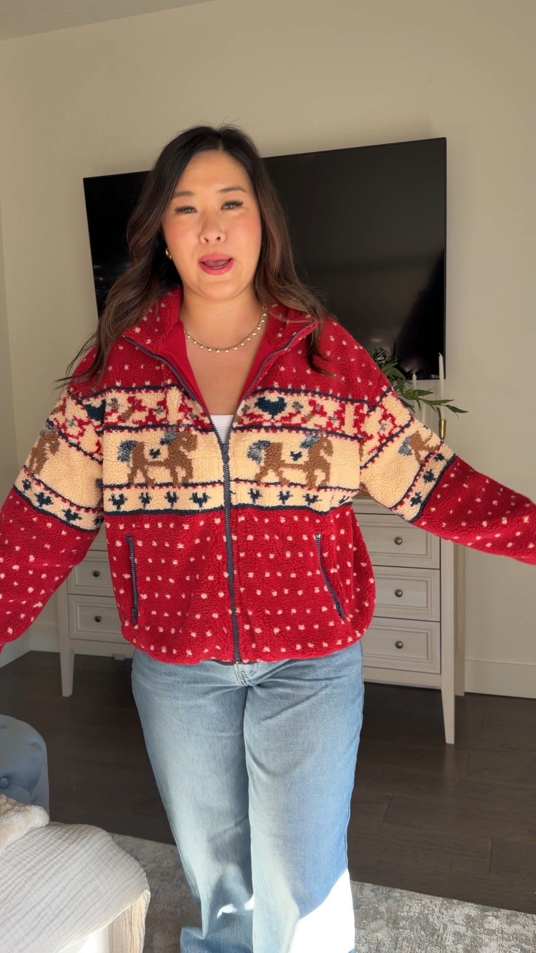 Cider Sherpa Jacket: 8
I linked a more affordable option on Amazon, wish I sized up in this!
Jeans: 8