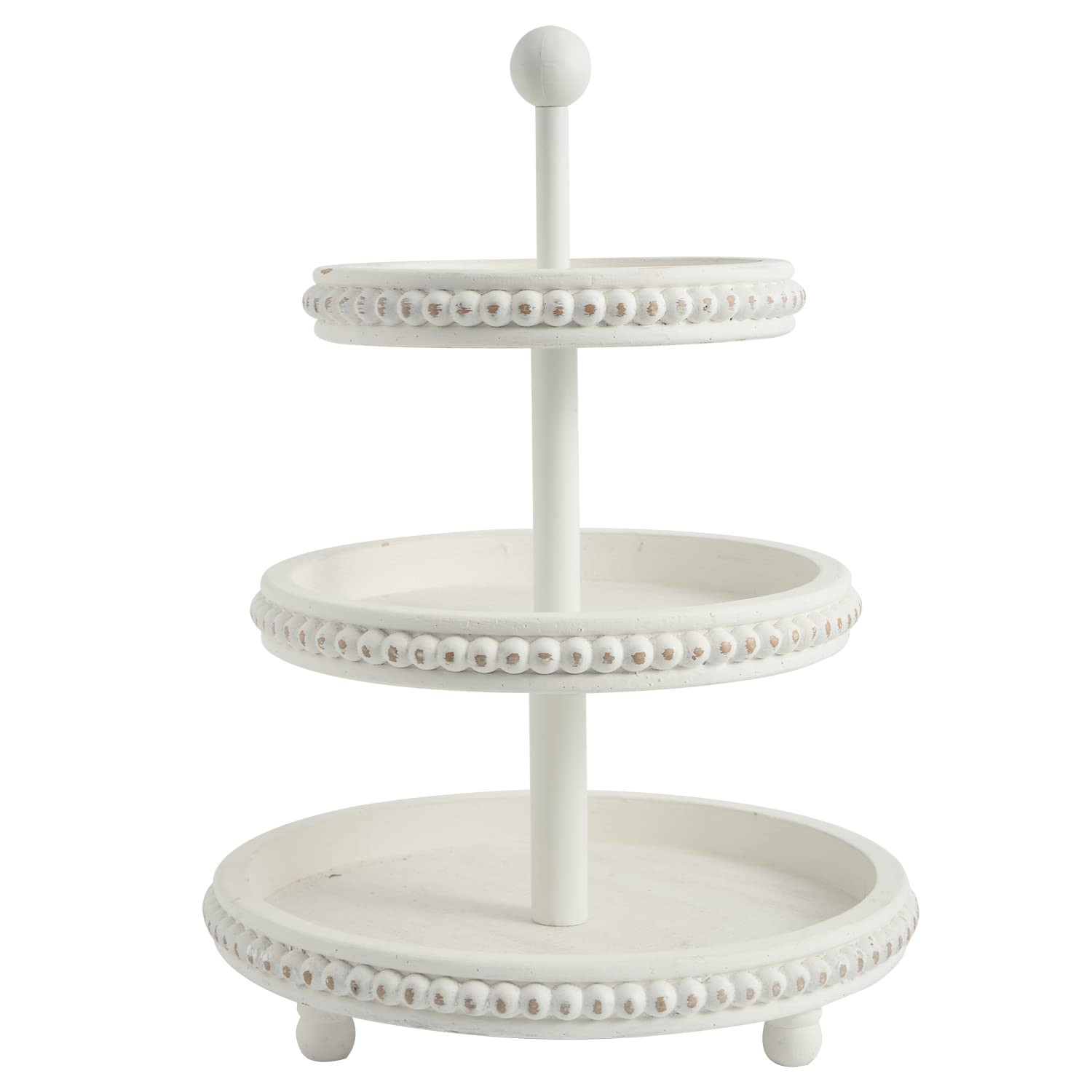 SwallowLiving Farmhouse 3 Tier Tray, White Three Tiered Tray Wood Stand with Shabby Chic Beaded f... | Amazon (US)