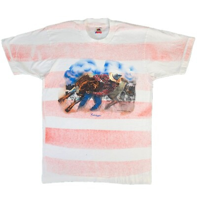 Vintage Rodeo Cowboy Shirt Size Large Single Stitch Made In USA Cattle AOP 90s | eBay US