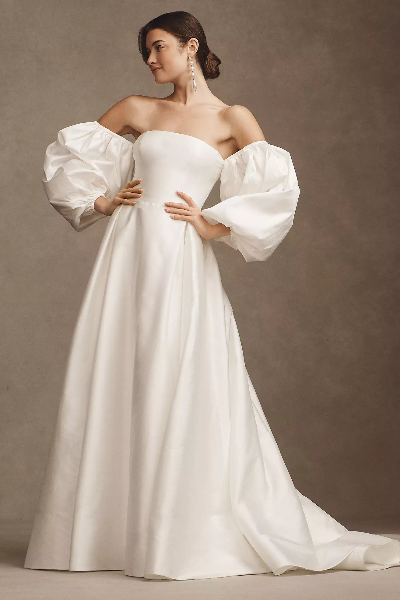 Watters Millie Off-The-Shoulder Removable Puff-Sleeve A-Line Wedding Gown | Anthropologie (US)