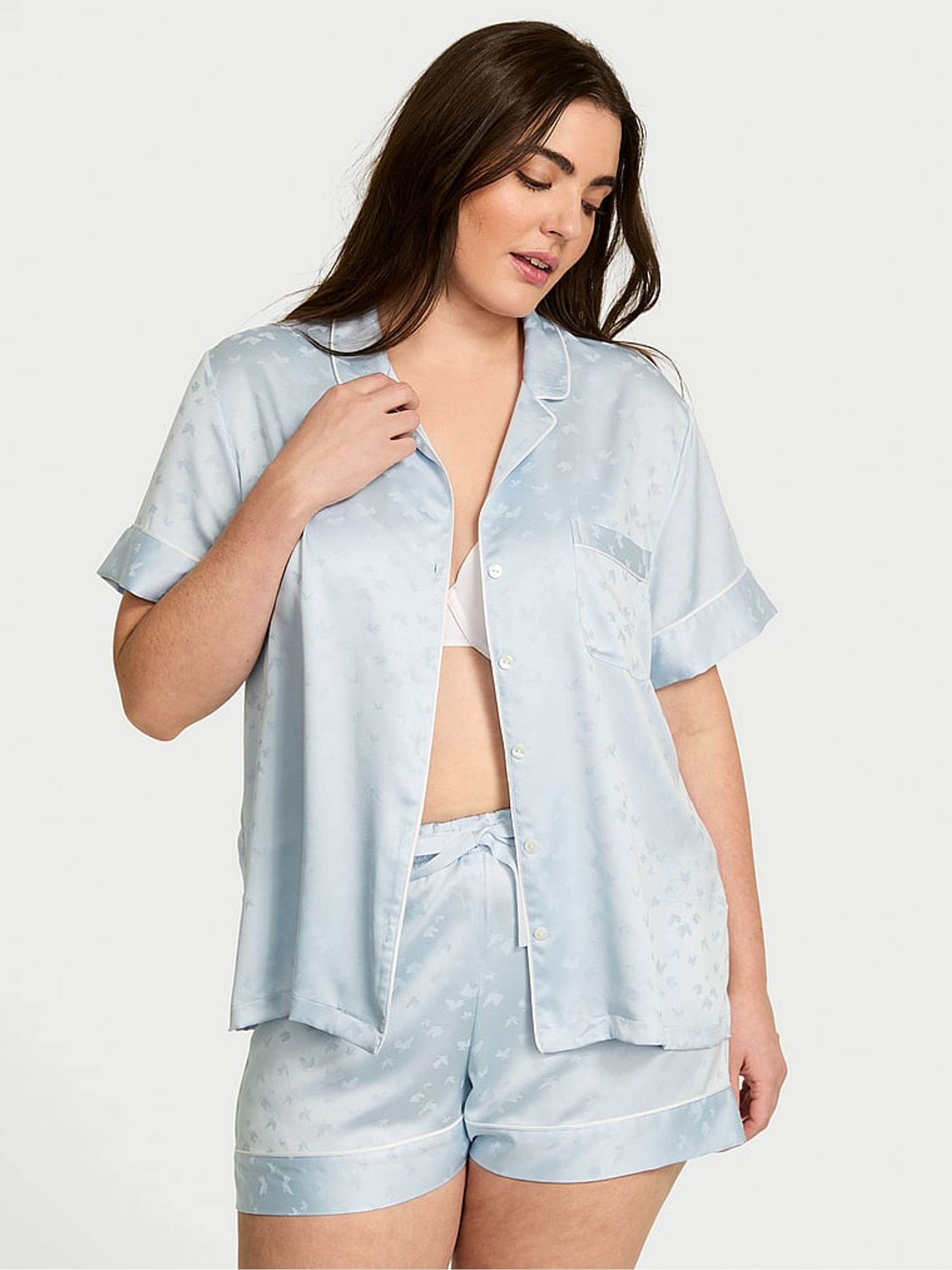 Palest Blue Butterfly Jacquard Satin Short Pyjama Set | Victoria's Secret UK | Victoria's Secret UK