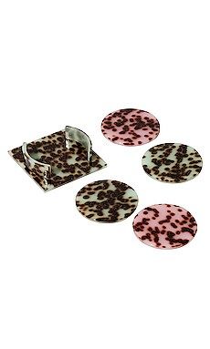 AEYRE by Valet Round Acrylic Coaster Set in Pink & Turquoise Spots from Revolve.com | Revolve Clothing (Global)