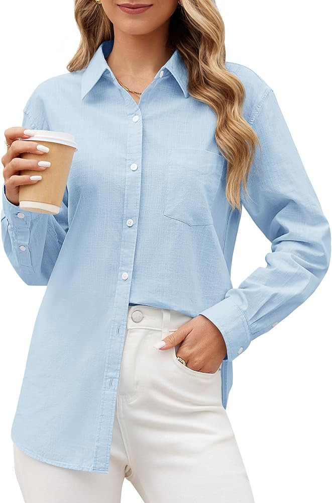 siliteelon Linen Shirts Button Down Shirts Long Sleeve Cotton Linen Tops | Amazon (US)