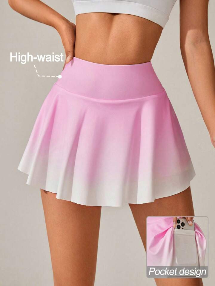 CourtClass Wide Waistband Gradient Two-In-One Sports Skort With Pockets On Both Sides Athletic Sk... | SHEIN