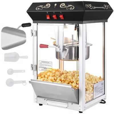 VEVOR Popcorn Maker, 850W Popcorn Popper Machine, 8 Oz Kettle Makes 48 Cups per Batch, Countertop Popcorn Maker with Tempered Glass, Black | Target