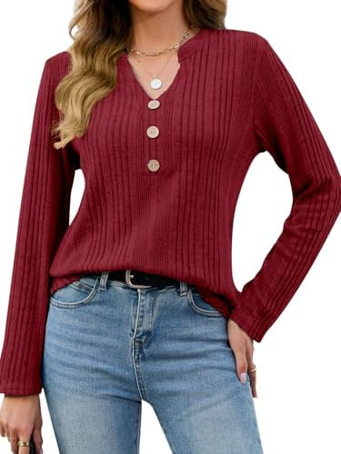 VUTRU Long Sleeve Top for Women Henley Shirts Tunic Sweater Knit Fall Casual V Neck Pullover Loos... | Amazon (US)