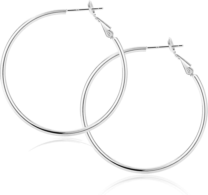Vikeney Sterling Silver Hoop Earrings Large Silver Hoop Earrings for Women 14K White Gold Plated ... | Amazon (US)
