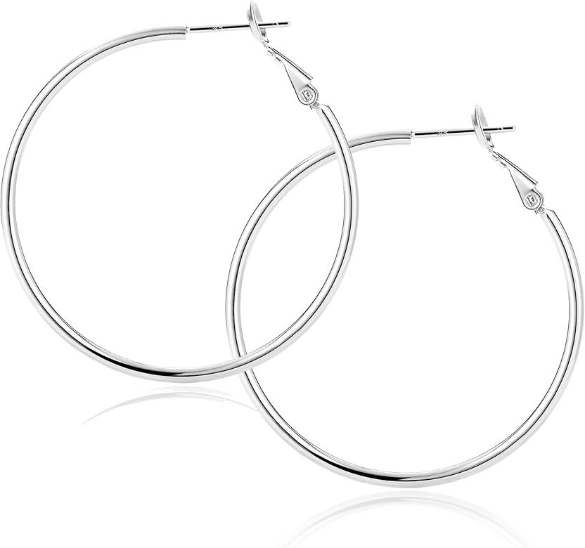 Vikeney Sterling Silver Hoop Earrings Large Silver Hoop Earrings for Women 14K White Gold Plated ... | Amazon (US)
