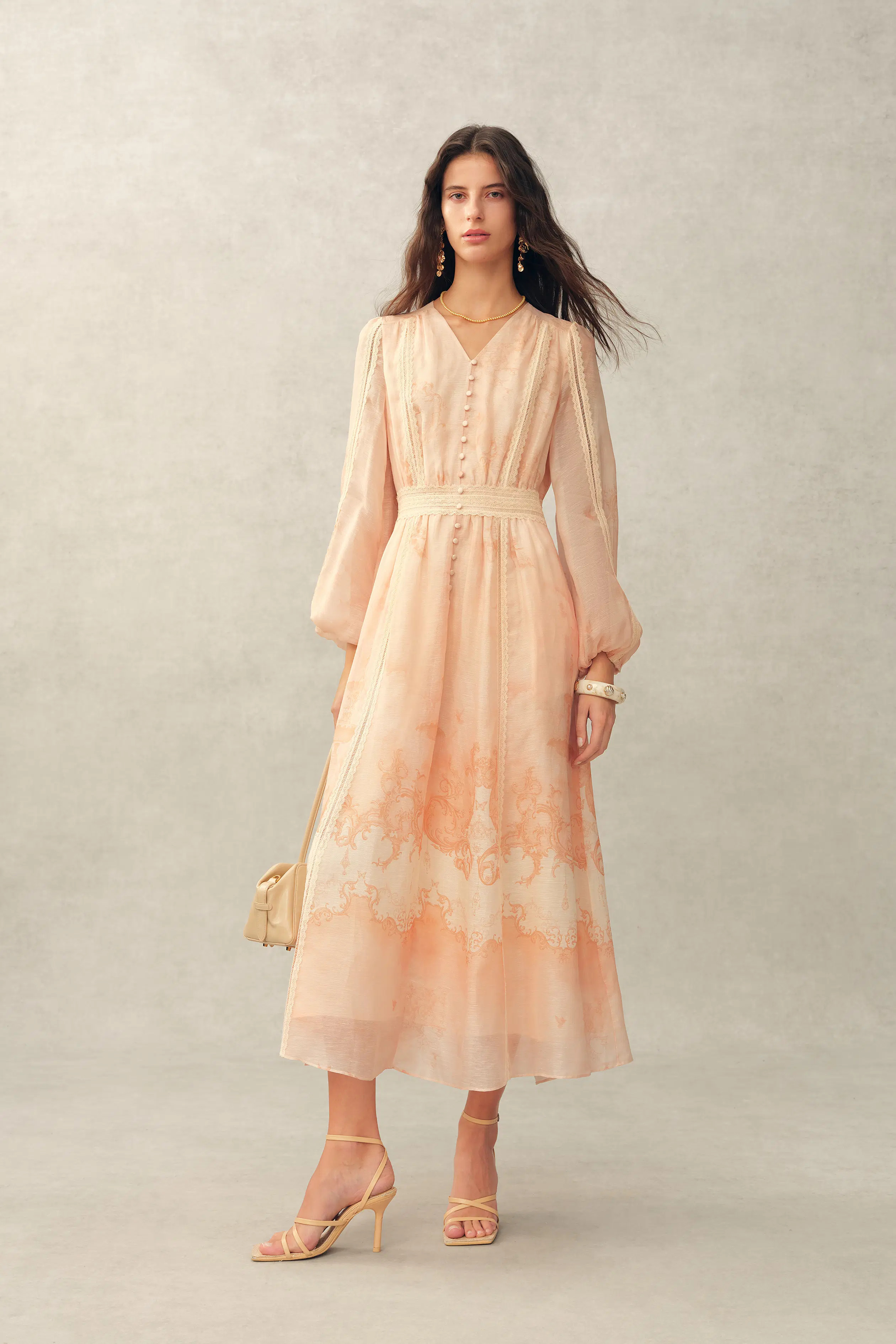 Anne Handpainted Floral Lace Dress in Silk Linen Organza | Fabrique