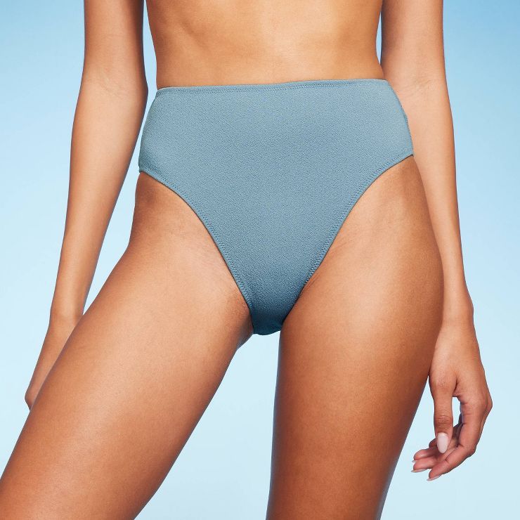 Women's Crepe Textured High Waist High Leg Extra Cheeky Bikini Bottom - Shade & Shore™ Blueberr... | Target