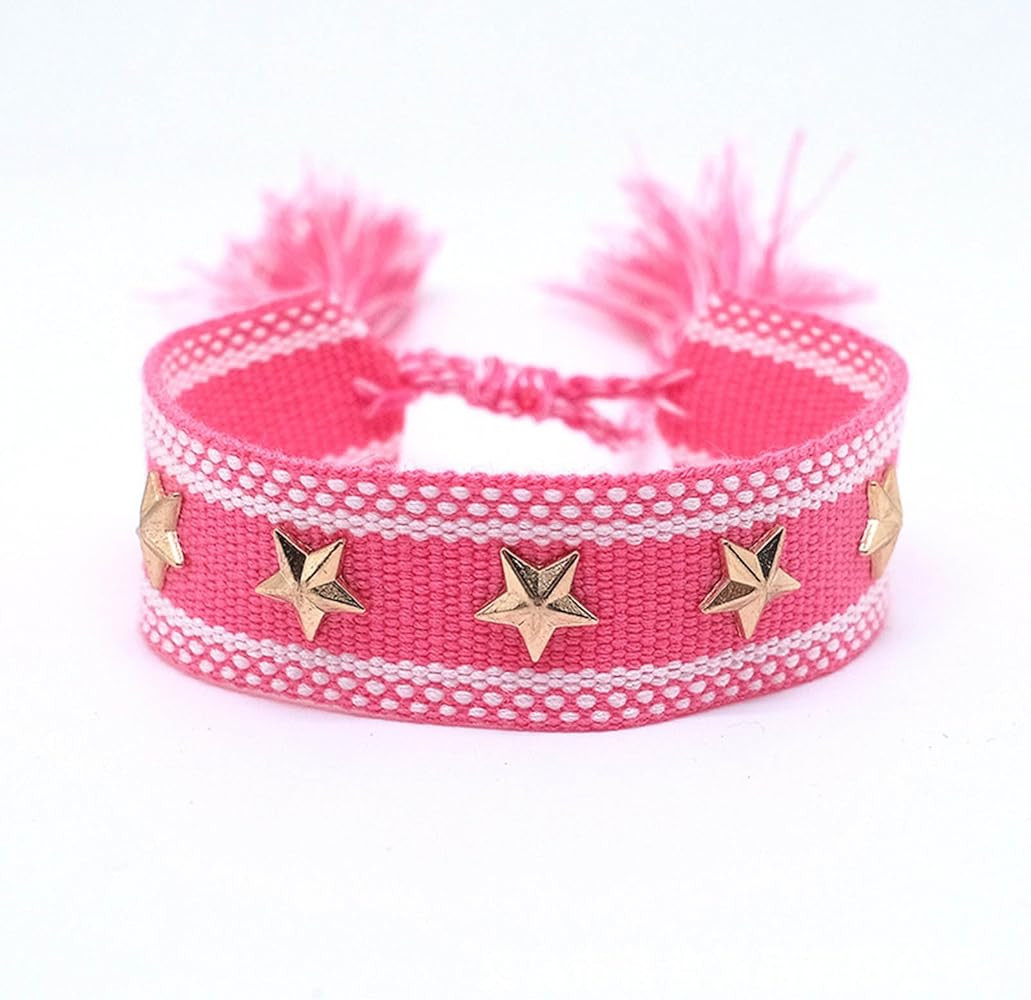 Handmade Bracelet Woven Bangle with Heart/Star Rivets Charm Fashionable Wrist Strap Jewelry for W... | Amazon (US)