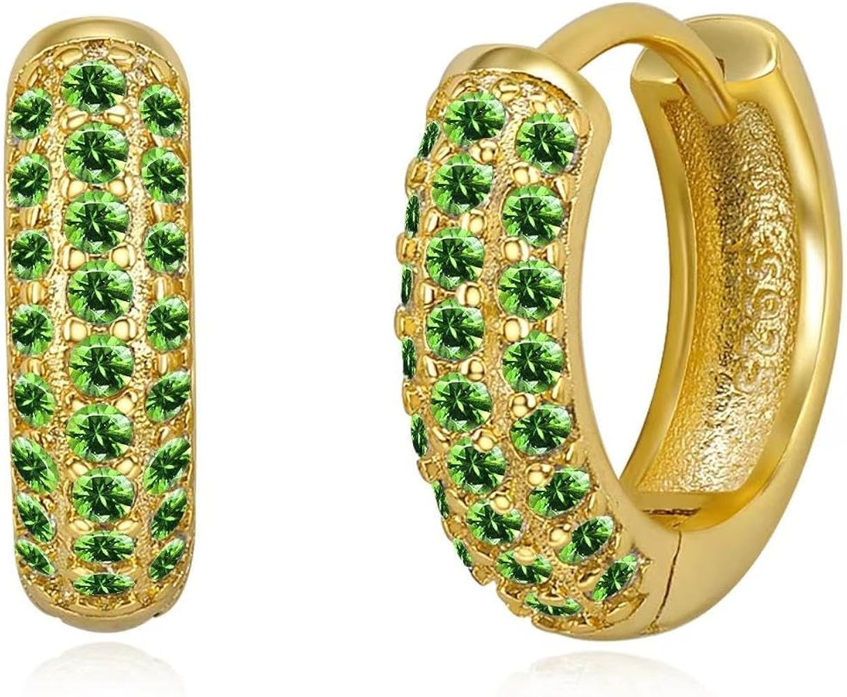 14K Gold Plated Sterling Silver Post Diamond Studded Huggie Earrings,Rose Gold Plated Small Cubic... | Amazon (US)