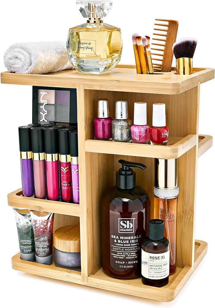 Sorbus 360° Makeup Organizer - Bamboo Wood Make Up Storage Carousel for Cosmetics, Skin Care Rot... | Amazon (US)