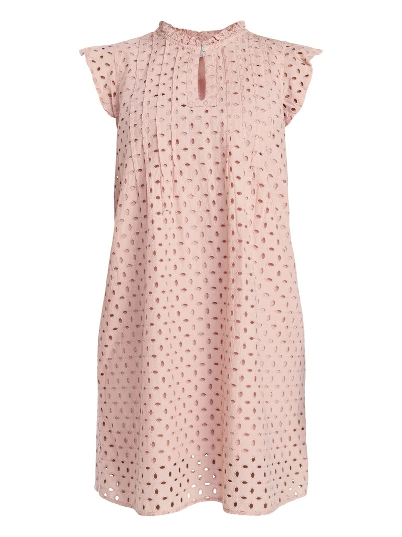 Time and Tru Women's Cotton Eyelet Mini Dress with Flutter Sleeves, Sizes XS-XXXL | Walmart (US)