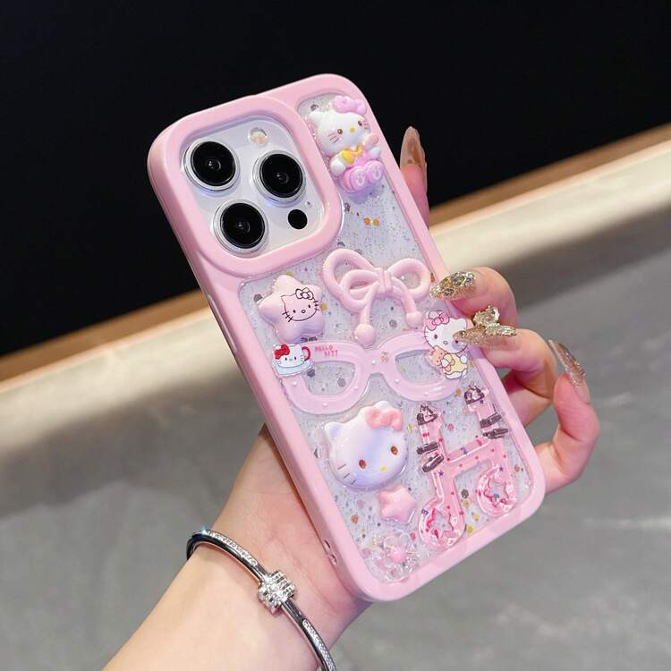 Sanrio Bow-Knot Hello Kitty Leather Pattern Bow-Knot Phone Case Compatible With Iphone 17 Pro Max | SHEIN