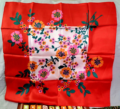 Vintage Red Flower Bunch Head Scarf Babushka 25" x 25"  | eBay | eBay US