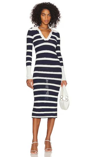 Arlie Striped Midi Knit Dress in Navy & White | Revolve Clothing (Global)