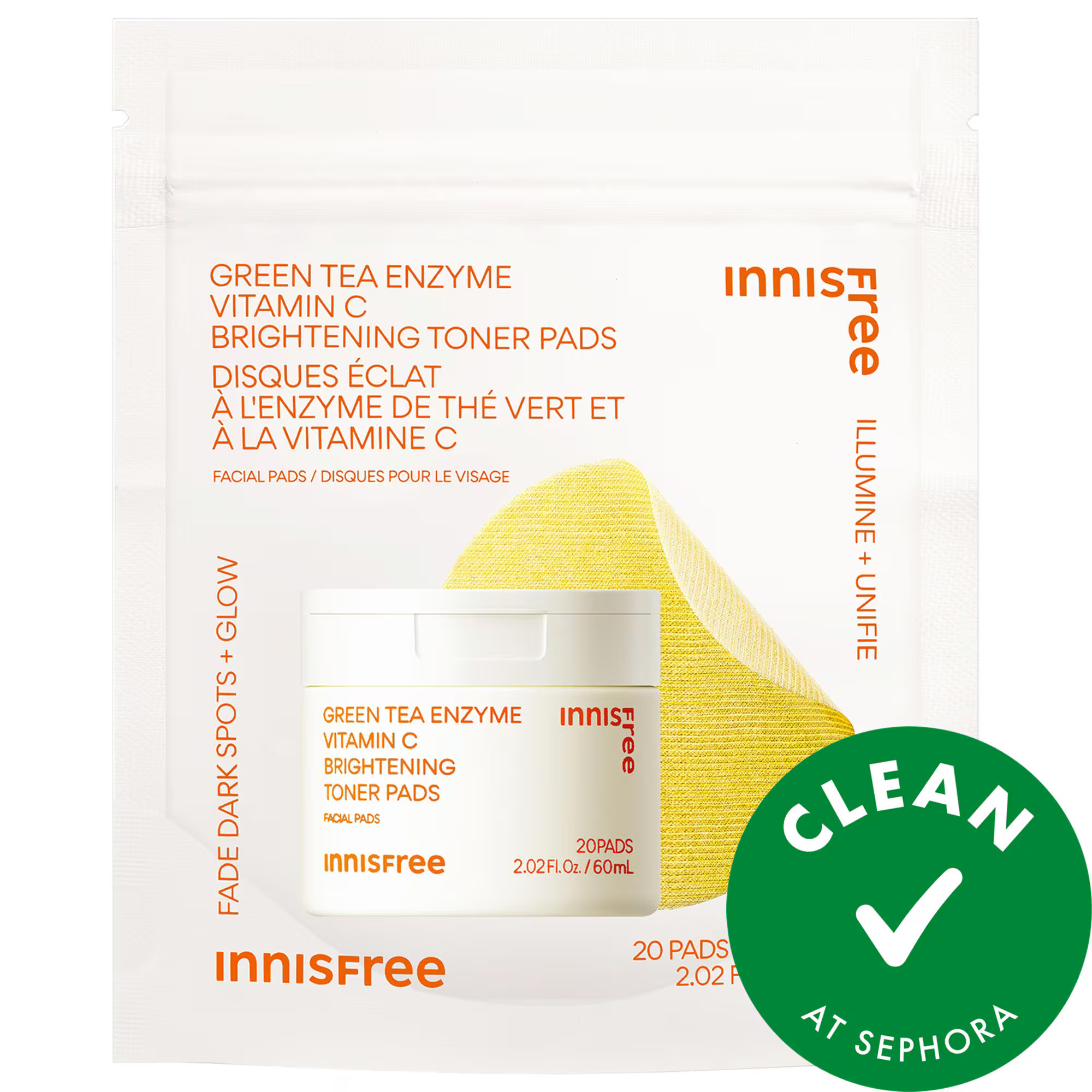 innisfree Green Tea Enzyme Vitamin C Brightening + Exfoliating Toner Pads 2.02 oz/60 ml | Sephora (US)