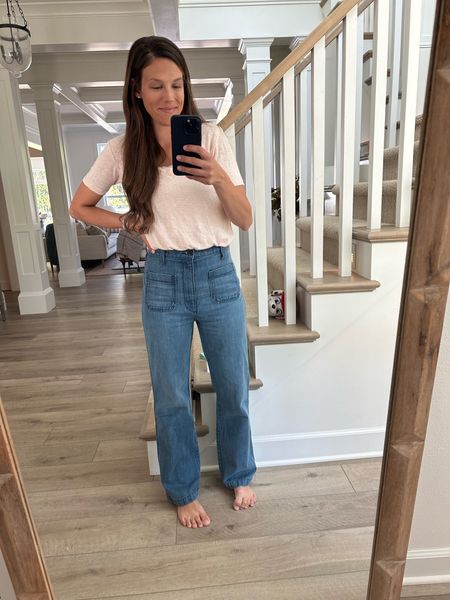 So obsessed with these Doen Jeans. I sized up to a 28 and they are so comfy! High rise and super easy to style! 

#LTKstyletip #LTKfit #LTKhome